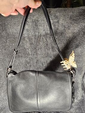 Coach F10204 black leather flap bag convertible crossbody